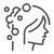Icon of a person with a brain and bubbles, symbolizing thought or communication.